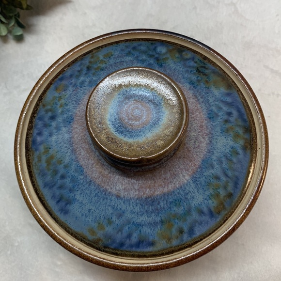 Sunset Canyon pottery blue pink crock Turrine lidded bowl butter - Picture 3 of 9